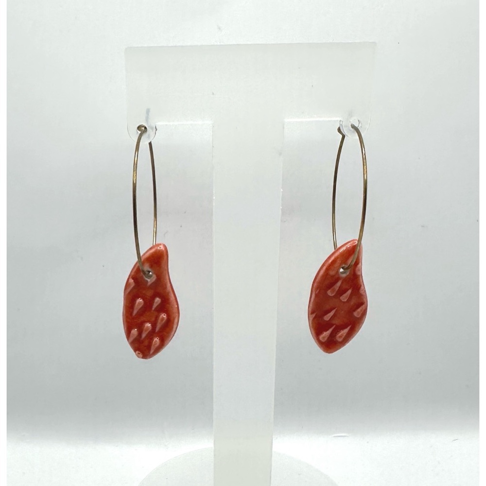 Handcrafted pair of Lightweight hoop earrings, featuring artisan ceramic beads